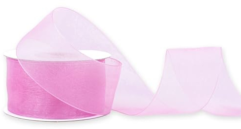 Organzaband 38mm x 25m Rolle - FARBAUSWAHL in 3/6/12/25/38mm - transparent, farbecht & waschbar - Schleifenband für Hochzeit - Geschenkband zum Verpacken Dekorieren Basteln - Rosa 148