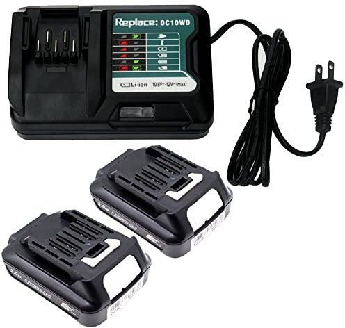 2 X 2000mAh BL1021B Battery With Charger DC10WD 10.8V ~ 12V 2Ah, Replace For Makita 12V CXT BL1016 Bl1041B BL1040 BL1020B, Replace For Makita DF031D TD110D JR103D JR105D HSS01D HP332D DC10SB DC10WC