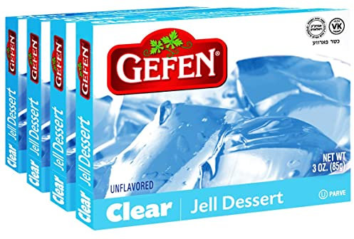 Gefen Clear Unflavoured Jello, 85g (Pack of 4) Instant Jelly Powder, Vegan Friendly, Easy to Prepare, Great for Desserts, Certified Kosher