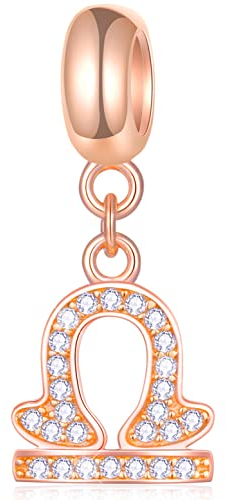 Waage Sternzeichen Charms passt Pandora Geburtstag Armbänder – Rose Gold 925 Sterling Silber Halskette Anhänger, 12 Horoskop Dangle CZ Perlen, Geschenke für Braut/Bräutigam/Paar