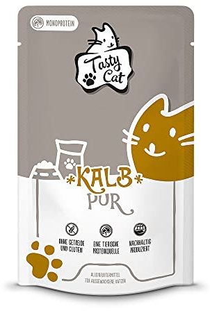 Tasty Cat Nassfutter für Katzen Mono Kalb pur 12 x 125g. | getreidefrei | zuckerfrei | Monoprotein