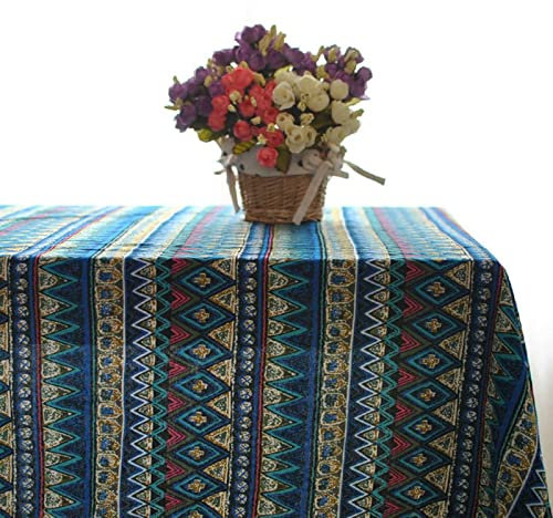 EHOMERY Wachstischdecke Tischtuch Italien Indischer Ethno-Stil Meterware Wachstuchtischdecke Tischtuch Terrasse Blau Tischschutz Dekoration 100X140Cm