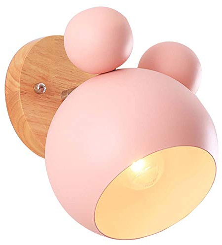 LED Wandleuchte, Nordische Kreative Wanddekoration Lampe, Einfache Cartoon Nachttischlampe Eisen Holz, Log Kinderzimmer Wandlampe, Innenwandleuchte-Schlafzimmer Innen Flur Lampe rosa grün weiß (rosa)