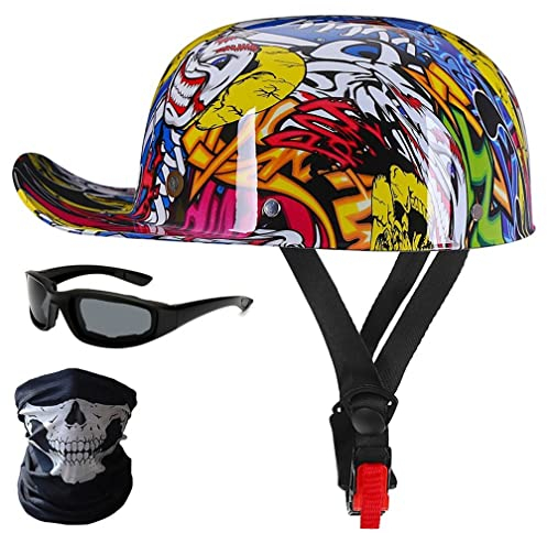 Motorrad-Halbhelme Mit Brille Und Gesichtsabdeckung, Retro-Schirmmütze Halbschale, Halbschalenhelm, DOT/ECE-geprüfter Vintage-Helm Im Deutschen Stil Für Männer Und Frauen (M/L/XL)