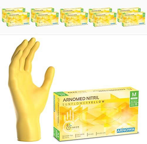 1000x ARNOMED® Guanti nitrile M Giallo, Guanti monouso senza polvere e lattice, Guanti plastica usa e getta dermanytril, Per cucina, pulizia casa, alimenti e tattoo XS, S, M, L, XL