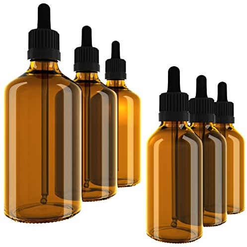 EBELYX 6er-Set aus je 3x Pipettenflasche 100ml & Pipettenflasche 50ml - Made in Germany, Apothekerflasche mit Glaspipette, Tropfflasche aus Braunglas