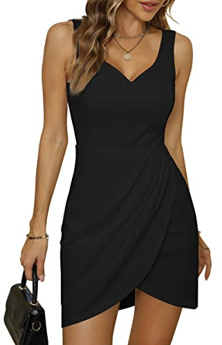 Missufe Cocktailkleid Elegant Wickelkleid Vintage Kleider Damen Sommer Festliche Partykleid (Schwarz, X-Groß)