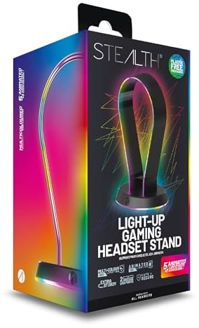 STEALTH LED Light Up Gaming Headset Stand in Black for PS4, PS5, XBOX, Switch and PC - USB Powered with 12 RGB Effects