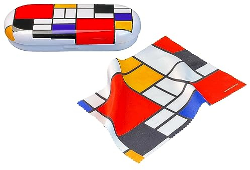 MediMuc Flaches Brillenetui mit passendem Reinigungstuch aus Microfaser - Mondrian Style, Bauhaus - Maße: L/H/B 16 x 2,8 x 6,6cm - FridolinEdition
