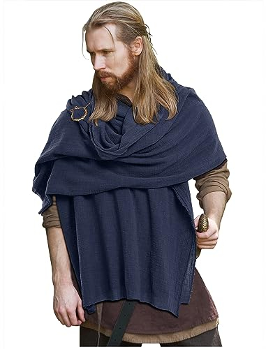 keland Mittelalter Schal Wrap Umhang Schultertuch Schulterumhang Langes Tuch mit Brosche für Frauen Männer (Marineblau)