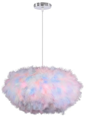 iDEGU Moderne Pendelleuchte, 45 cm Hängelampe aus Federn Oval Lampenschirm E27 Deckenleuchte Kronleuchter für Schlafzimmer, Wohnzimmer (Mehrfarbig)