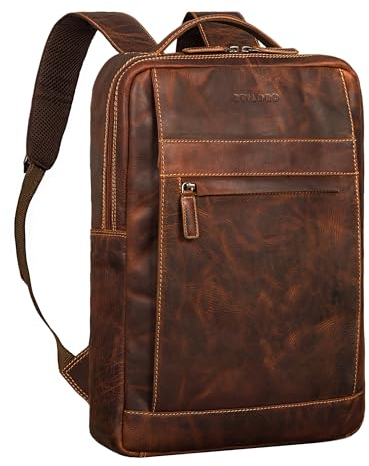 STILORD 'Heiko' Leder Laptop Rucksack 15.6 Zoll Vintage Echtleder Rucksack Damen und Herren Arbeitsrucksack mit Anti Diebstahlfächern für Büro, Lehrer und Studenten, Farbe:salerno - braun