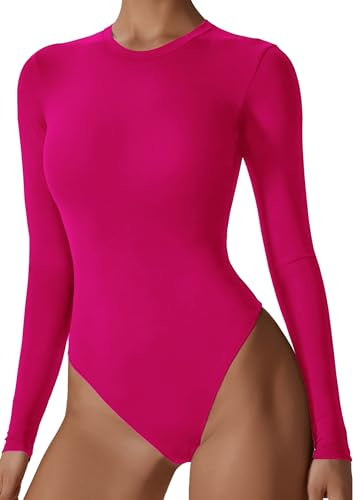 AIEOE Tuta Body Ginnastica Artistica Donna Aderente Intera Leotards Bodysuit Un Pezzo Casuale Jumpsuits Taglia M Fucsia