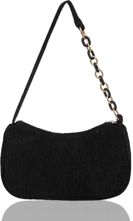 Ceihwa Y2k Shoulder Bag Women Aesthetic HandBag Small Frauen Mini Handtaschen Teenager Mädchen Cord Schultertasche Damen Kleine Handtasche Umhängetasche Unterarmtasche Elegant Achsel Tasche-Schwarz