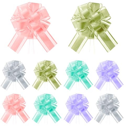 FRTAOOP 10 Stück Große Geschenkschleife, ø 18cm Ziehschleife Geschenk Schleife mit Geschenkbänder Dekoschleifen für Geschenke Tüten Hochzeit Geburtstag Weihnachten, Pull Gift Bow(Gemischte Farben)