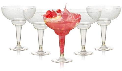 MATANA 96 Elegant Plastic Margarita Cocktail Glasses with Gold Glitter (360ml / 12oz) - Sturdy & Reusable - Daiquiri Martini Glasses for Weddings Birthdays, Christmas & Outdoor Parties