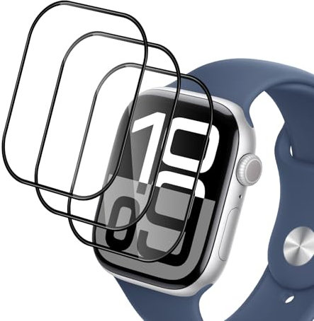 Holilo 3 Piezas Protector Pantalla para Apple Watch Series 10 46mm, Anti-Arañazos 9H Dureza Cristal Templado Anti-Huella Sin Burbujas Cobertura Película Protectora de Cobertura