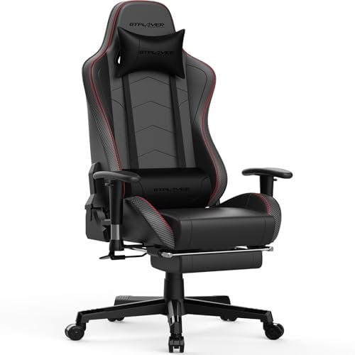 GTPLAYER Sedia da gaming, con poggiapiedi, altoparlante Bluetooth, ergonomica, da ufficio, da scrivania, con schienale regolabile, portata 150 kg, colore: nero
