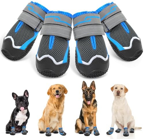 Weesiber Hundeschuhe, 4 Stück rutschfeste Hundestiefel mit Reflektierenden Riemen und Verschleißfester Gummisohle, Pfotenschutz für Kleine, Mittlere und Große Hunde (Grau, Größe 8)