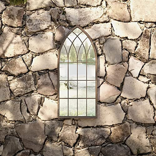 Sufrk Gartenspiegel Sand 70x30cm Eisen für Außen Deko Outdoor Garten Bogen Spiegel