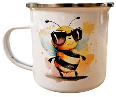 bedruckte weiße Emaille Tasse Spruch BEE COOL robust Biene Imker Camping Freizeit Outdoor