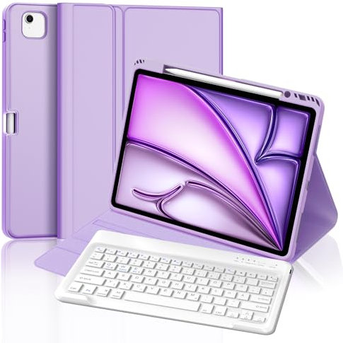 FOGARI Étui de clavier pour iPad Air 13 (M3/M2) 2025/2024, QWERTZ, magnétique, Bluetooth, amovible, pour iPad Air 13 (M2) 2024/Air 13 (M3) 2025, violet clair