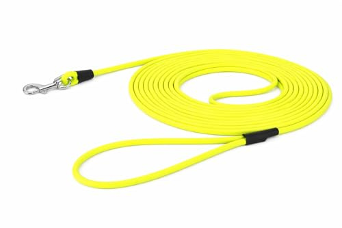 Hundeleine – Trainings- und Suchleine mit Handschlaufe – 10m x 6mm – Flamingo Caspar Fluo Gelb – Biothane – Karabiner verchromt