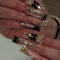 GlamRays Long Press on Nails Black French False Nails Tip False Nails Square with Gold 3D Butterfly Design Gold Glitter Glue-On Nails Black 24 Pieces