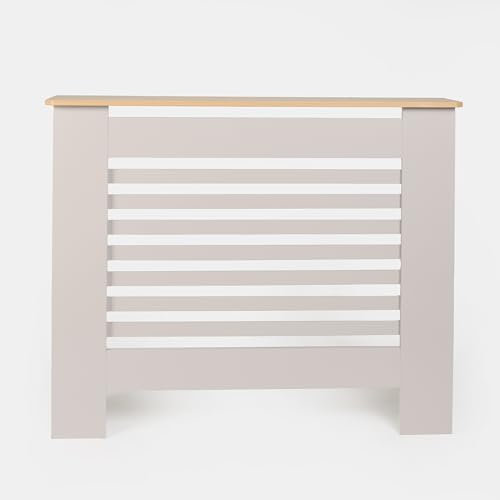 OHS Grey Radiator Cover for Hallways Living Room, Stylish Wooden Frame Slatted Design Decorative Top Shelf Radiator Cover MDF, Medium