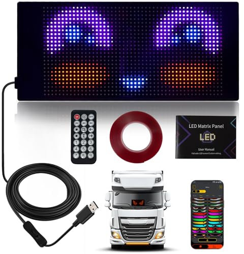 Looklight Augen Auto Led,Augen für Auto Led Anzeige Programmierbar,Neon Schild Personalisiert,Innenbeleuchtung Bluetooth USB für LKW,Text,Graffiti,Smart App(27cm*12cm)