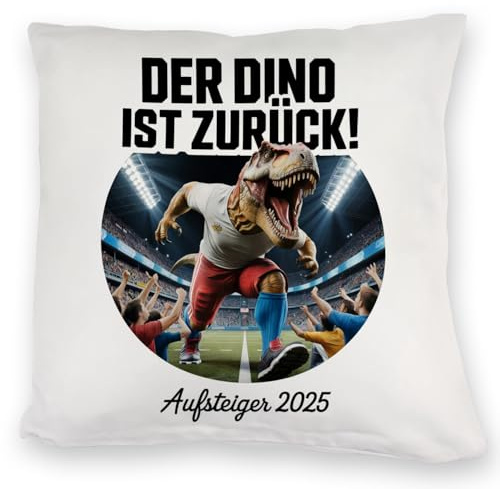 speecheese Der Dino ist zurück Hamburg Kuschelkissen - Aufsteiger 2025 Lustiges SofaKuschelkissen mit Spruch für Fußballfans