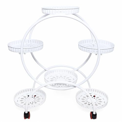CHIMHOON Pflanzentreppe Metall Blumenständer, Blumenregal, mit 6 Ablage Vintage Dekoregal, Blumenständer, Pflanzenständer, Garten Regal, Für den Innen- und Außenbereich, Gärten, Innenhöfe (Weiß)
