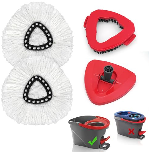 JEHONN Spin Mop Replacement Heads, Base, Brush for Vileda Turbo, Includes 2 Microfiber Refills, 1 Triangle Cover and 1 Scrub Tool for Cleaning Bathroom Kitchen Tile Floor