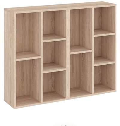KOMTO Bücherregal Sonoma Eiche 2er Set - Bücherschrank Regal Schmal mit 5 Fächern für Wohnzimmer, Kinderzimmer, Schlafzimmer | Book Shelf Sola 50B x 24T x 80H cm