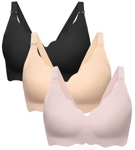 HBselect Maternité Soutien Gorge Allaitement sans Armatures et sans Marques | 3PCS Soutien Gorge d'allaitement sans Couture Bustier Soyeux Soutien-Gorge d'allaitement et de Sommeil pour Femmes