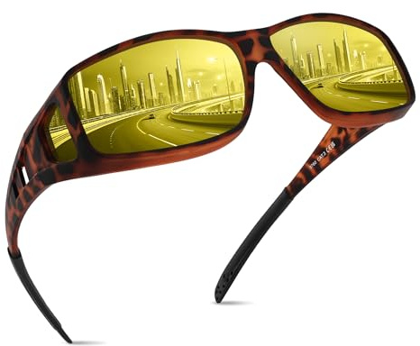 kunchu Night Driving Glasses For Men-Anti Glare Night Driving Glasses For Women-Yellow Lens Night Vision Glasses-Black Glasses-Wrap Around Sunglasses Mens,A04