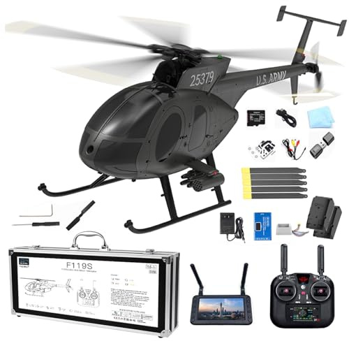 9-Kanal RC-Militärhubschraubermodell „Little Bird“ mit flybarless Rotorkopf, umschaltbaren 6G/3D-Modi, zu öffnendem Cockpit, All-in-One-Ausstattung und 2 Akkus im RTF-Geschenkpaket(Black,With camera)