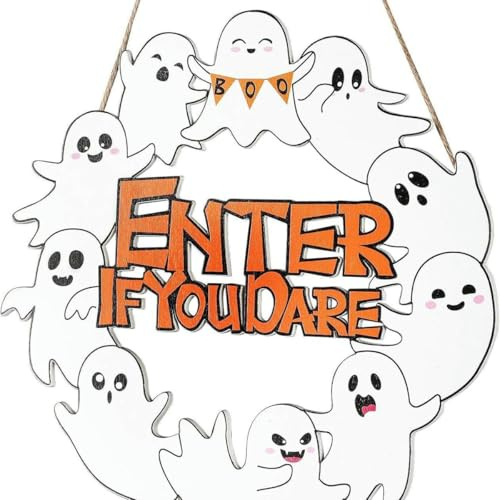 Panneau Panneau De Bienvenue D'Halloween, Couronne De Squelette De Citrouille, Décoration En Bois Pour Fête D'Halloween