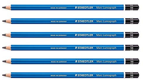 Staedtler Mars Lumograph 100Paper Pack of 6Pencils 9B Lead 2mm Blue
