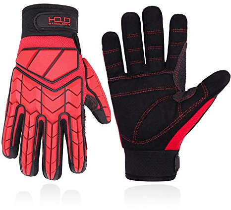 HANDLANDY Anti-Vibrations-Handschuhe,SBR-Polsterung und Stoßfest,TPR-Schutzhandschuhe für Mechaniker,Ingenieur und Konstrukteur,Rot