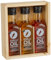 3-in-1 Wooden Box Set of Chilli & Garlic, Naga & Cayenne Hot Sauce - Made with Spanish Extra Virgin Olive Oil & Fresh Red Peppers - Flavourful BBQ Sauce Set by The Chilli Oil Company