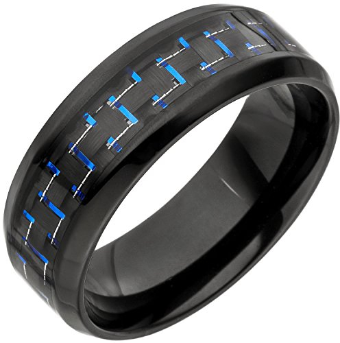 Jobo Herren Ring Edelstahl schwarz beschichtet mit Carbon Einlage blau Größe 62