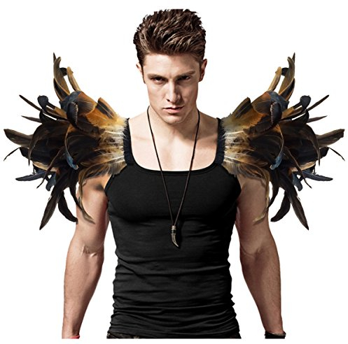 keland Männer 'Gothic Natural echte Feder Epaulet Shrug Schulter EIN Paar (Gelb)