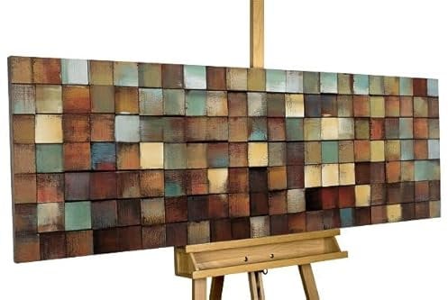KunstLoft Wanddeko Holz rustikal | 100% HANDGEFERTIGT | 144x44x7cm | Holzbild 'More is more' | Abstrakt | Braun Grün | Wandbild Holz