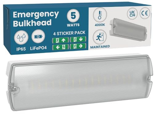 LightHub LED IP65 3hr Emergency Maintained/Non-Maintained Bulkhead Fire Safety Light Fitting with Exit Legends