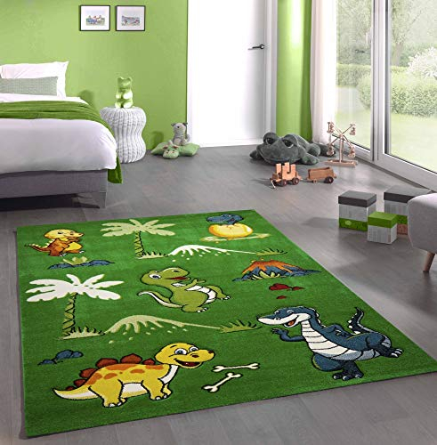 CARPETIA Kinderteppich Dinosaurier Kinderzimmerteppich Dinos grün Größe 120 cm Rund