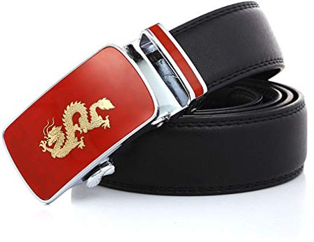 Gürtel Herren Leder Ratsche Automatik-Gürtel Mode chinesischer Drache Jugend Ledergürtel, Leder-Gürtel für Männer Jeansgürtel Business Anzug Canvas 35mm Breit,Schwarz (Rot, 110 CM)