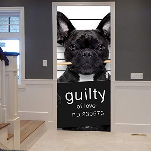 A.Monamour Türtapete Selbstklebend Türfolie Türposter 3D Tier Bulldogge Schwarzer Hund Ein Fahndungsfoto Der Liebe Schuldig Vinyl Folie Türdeko Tapete Wandbild Türaufkleber Türtattoo 90 x 200 cm
