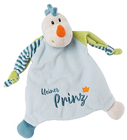NICI 46734 Drache Kleiner Prinz 25x25 cm ab 0+ Monaten – Kuscheltuch für Babys & Kleinkinder – Baby Kuscheltier/Schnuffeltuch – Schmusetuch für Mädchen & Jungen, Buchstabenmuster, BLAU/GRÜN, S