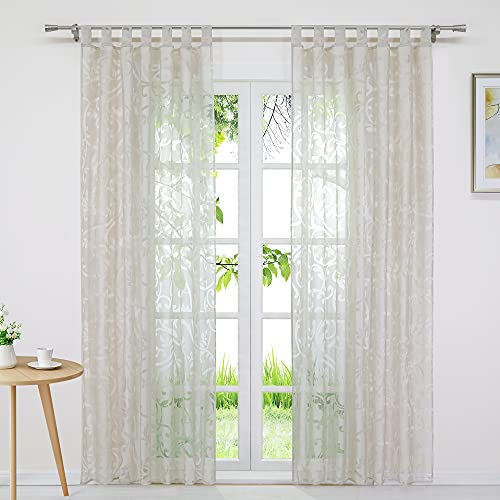 Joyswahl Voile Gardine in Ausbrenner Qualität mit edlem Ranken-Design transparenter Vorhang »Jessica« Unifarbiges Schals Wohnzimmer Fensterschal BxH 140x245cm Sand mit Schlaufen 1 Stück